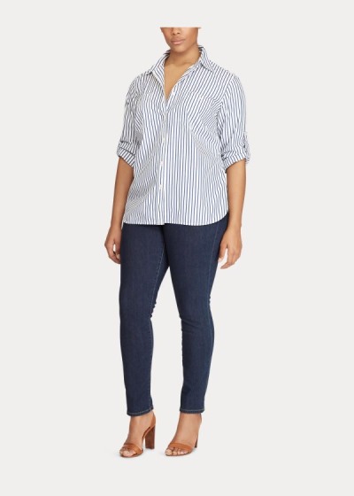 Camisa Ralph Lauren Mujer Blancos / Azules - Striped Cotton - DULIZ4250